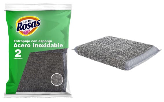 imagen de SET 2 ESTROPAJOS L. DOS ROSAS INOXIDABLE C/ESPONJA